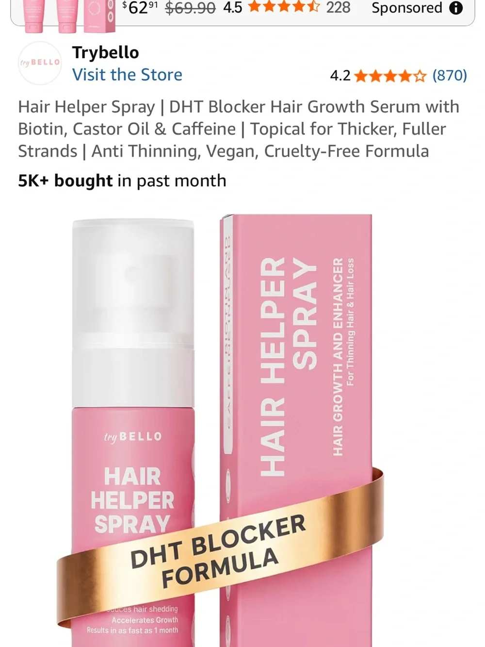 🆕 tryBELLO Hair Helper Spray- biotin and caffeine infused